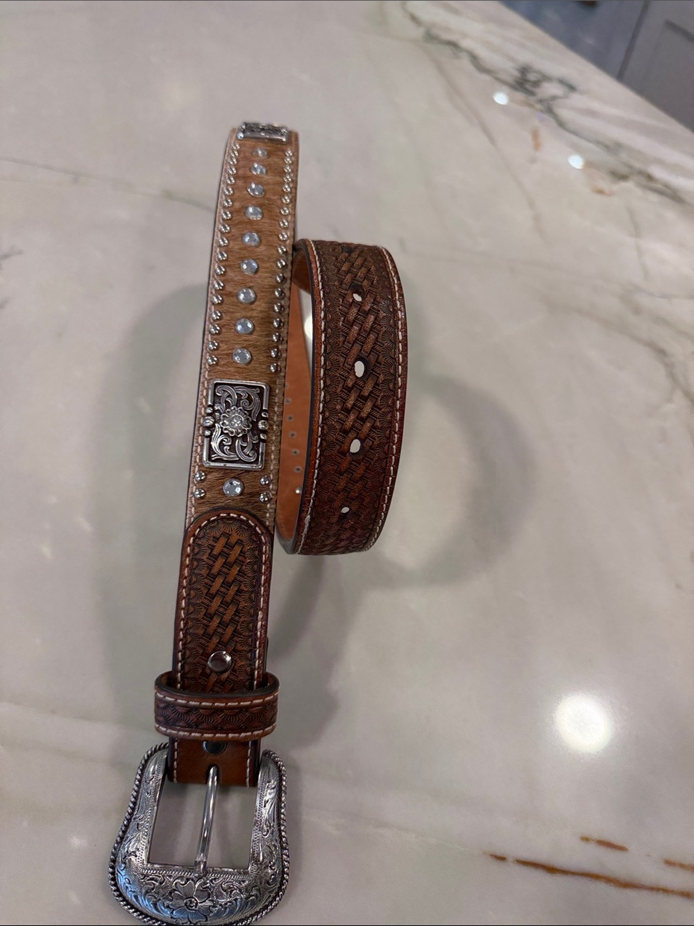 Nocona Rhinestone Western Belt Size 28 Bling Cowgirl Festival Tooled Leather